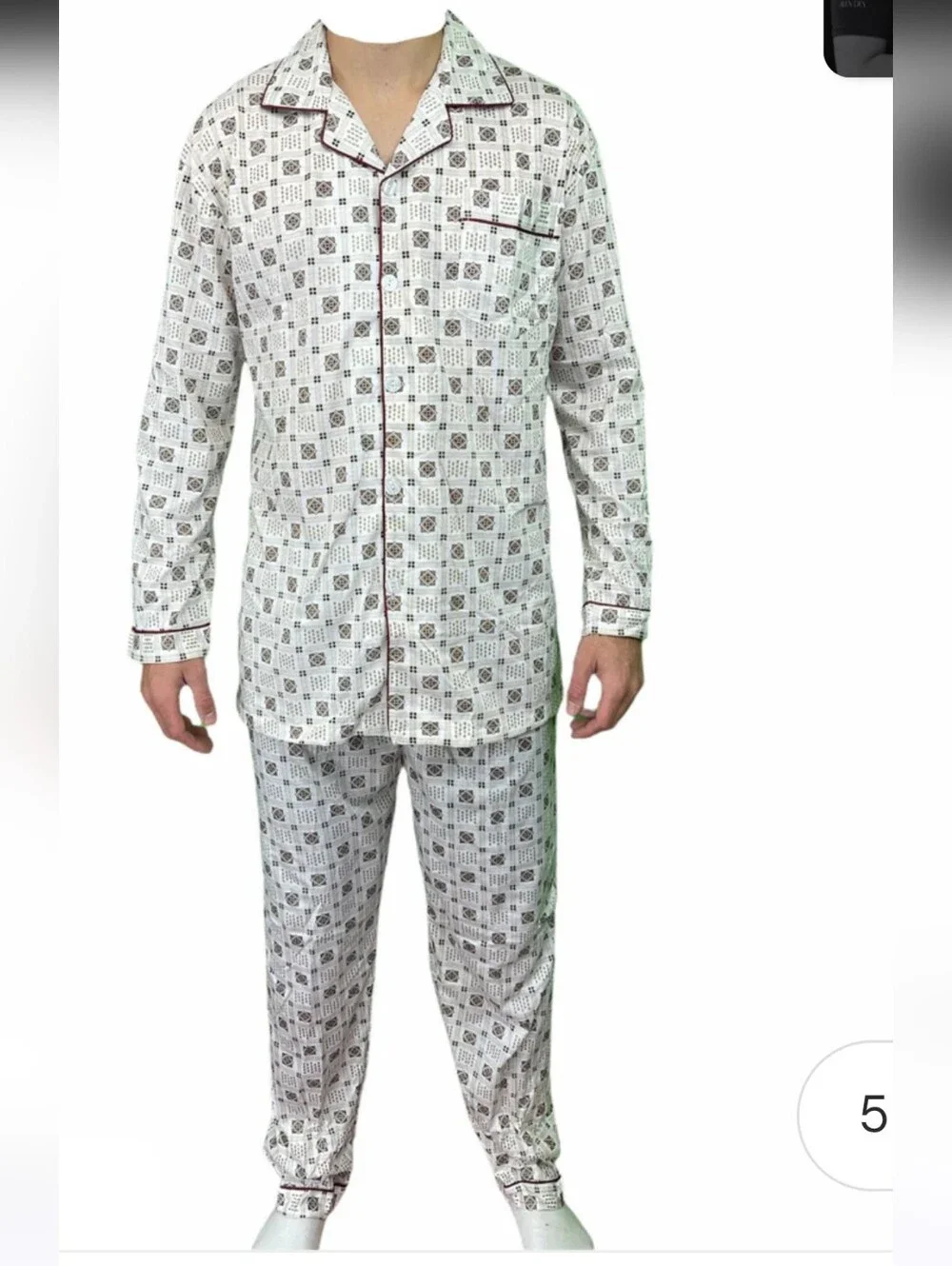 WELLTOR Two-Piece Pajama Set in Ivory with Purple Geometric Print Sz XL